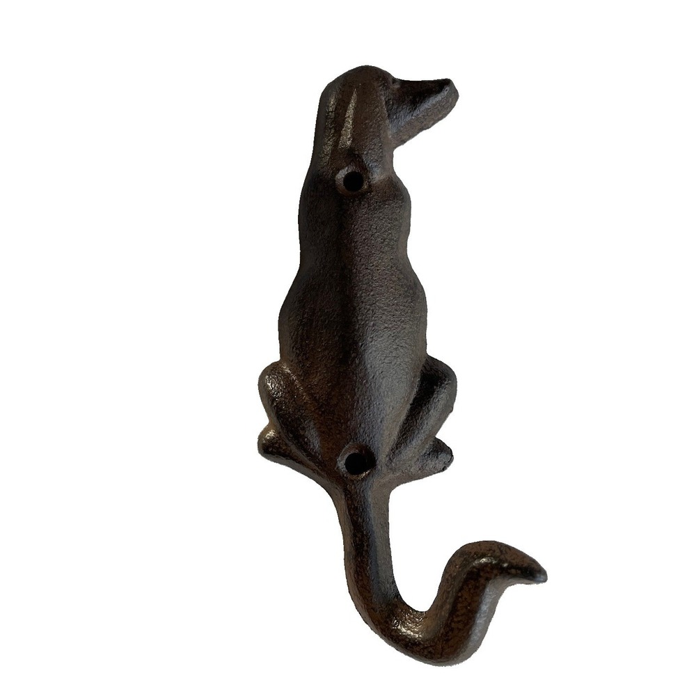 Cast Iron Dog Wall Hook Rustic Brown Coat Key Leash Holder Farmhouse Cottagecore